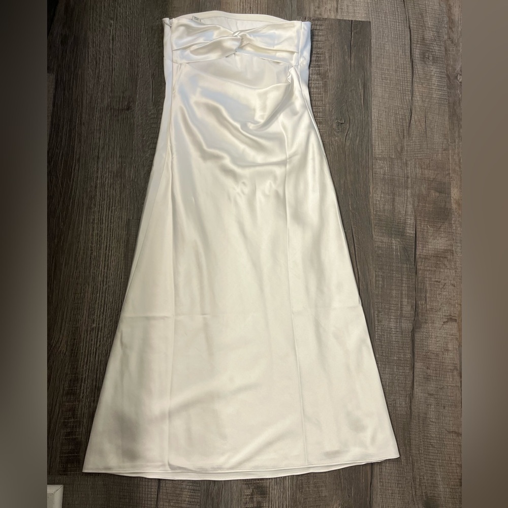 BHLDN x Sachin & Babi Aubrey 10 White Satin Silky Strapless Midi Wedding Dress - Picture 5 of 7
